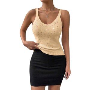 Apricot Knitted Sweater With Rhinestone Embellishment